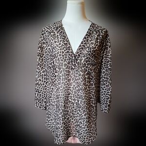 Leopard Print V-Neck Women's Top - Brown/Black